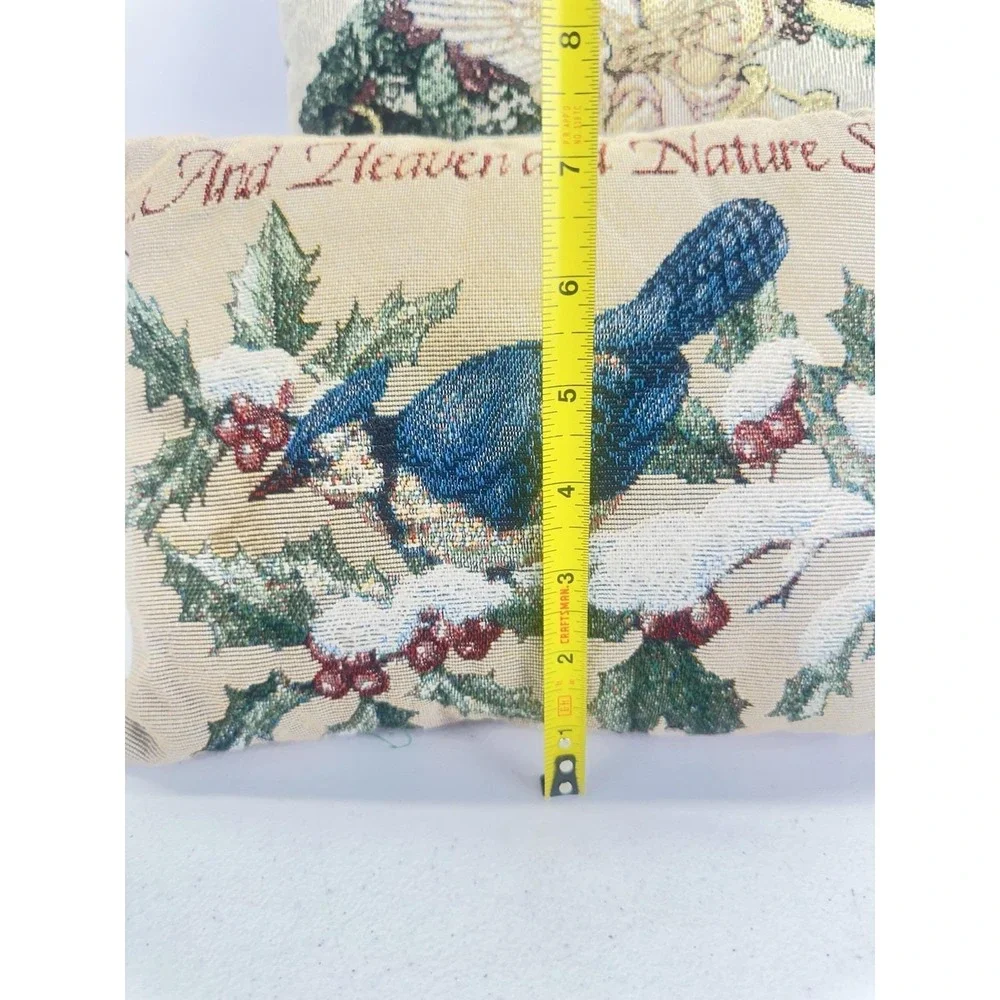 Vintage Christmas Tapestry Pillows Lot 2 Angels Bird Heaven Nature Sing Holiday